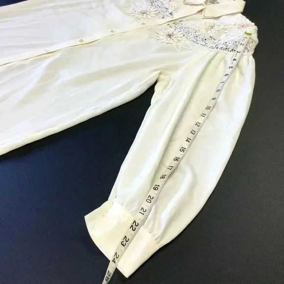 Mode More Womens Ivory Floral Lace Long SLeeve Sheer Blouse Size Large - Picture 10 of 12